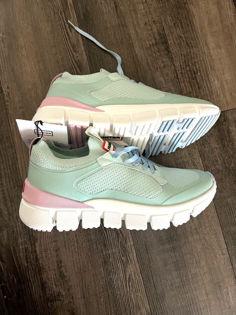 Hunter Women's Mint Green and Pale Pink Sneakers - Picture 5 of 8